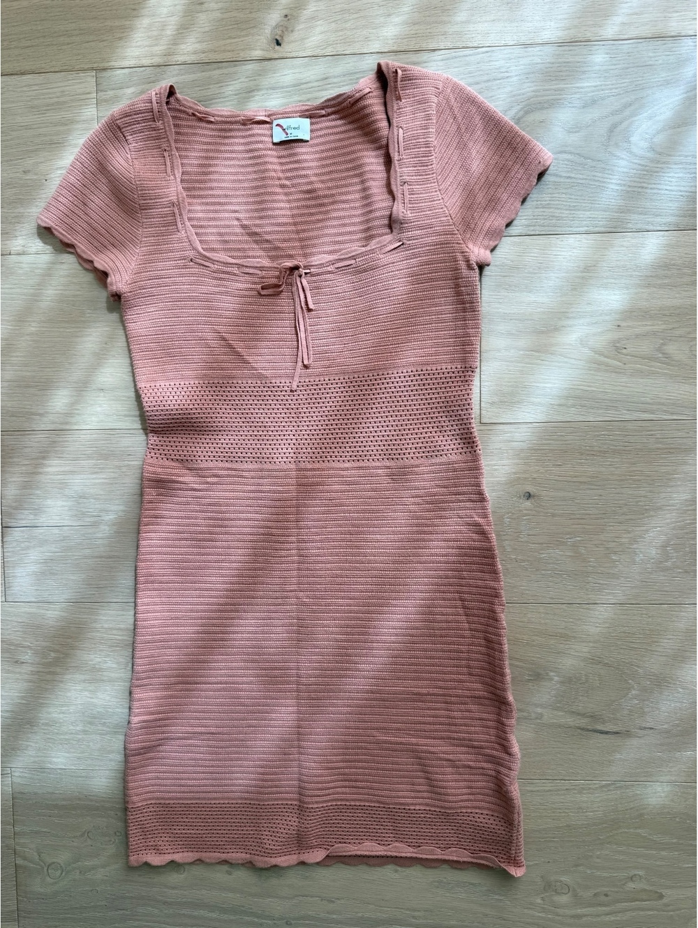 Aritzia Wilfred Reception Dress Soft Terracotta Crochet Knit Tie Front Size M